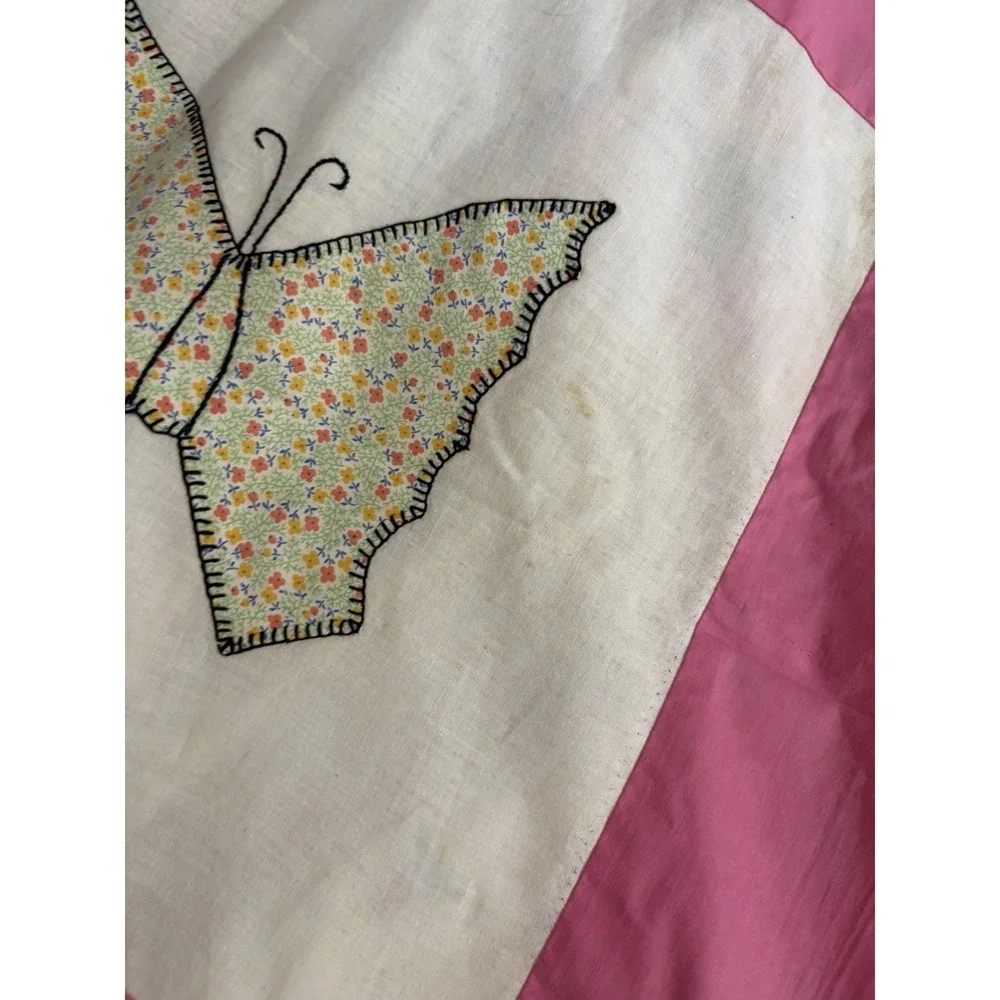 Vintage Atq Homemade Quilt Butterfly Feedsack Quilt Topper Homemade 99